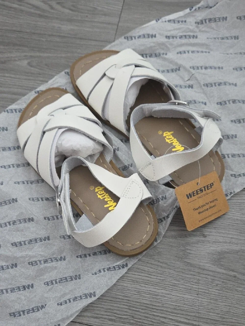 White Kids Strappy Sandals with Ankle Buckle